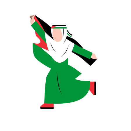 Muslim woman protects national flag of palestine  Illustration