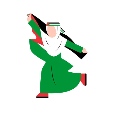 Muslim woman protects national flag of palestine  Illustration