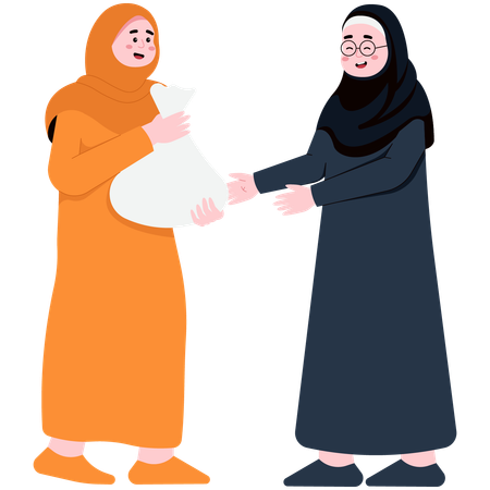 Muslim woman Providing Holiday Allowances  Illustration