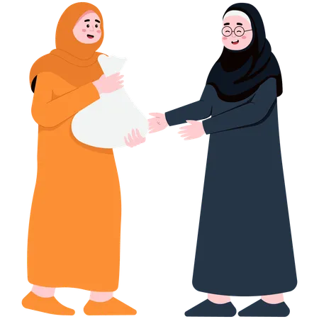 Muslim woman Providing Holiday Allowances  イラスト