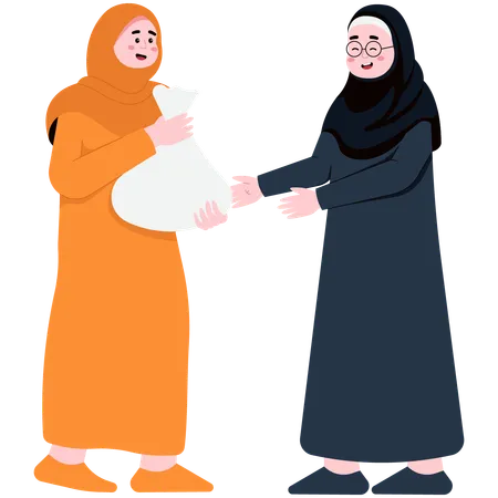 Muslim woman Providing Holiday Allowances  Illustration