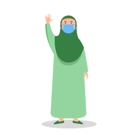 Character Set Of Moslem Girl Preventing From Flu Spread By Apply Healthy Lifestyle Illustration
