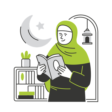 Muslim woman reading Al-Quran  Illustration