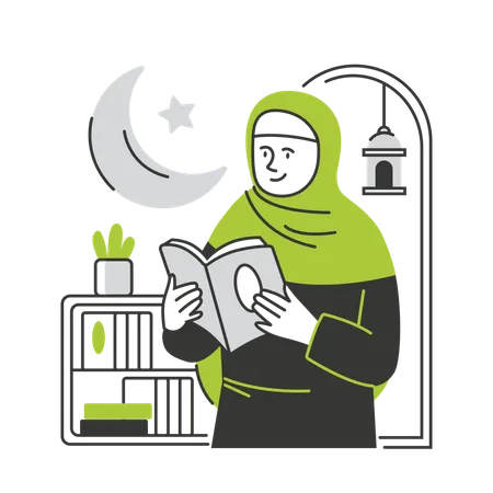 Muslim woman reading Al-Quran  Illustration