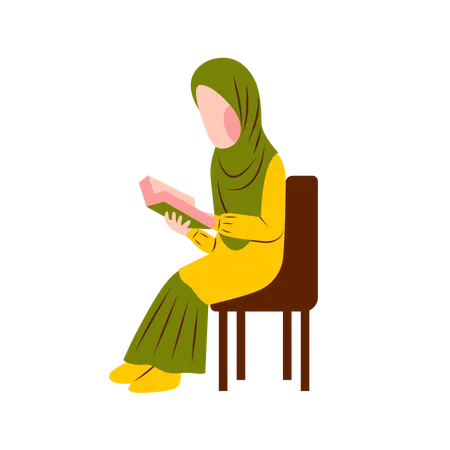 Muslim Woman Reading Book  Illustration
