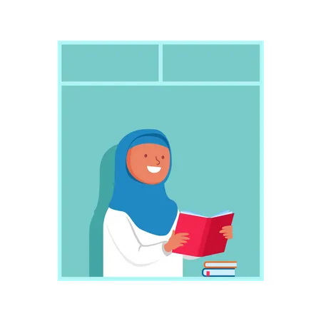 Muslim woman reading book  Illustration