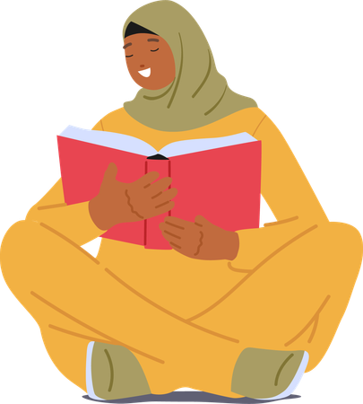 Muslim woman reading book  Illustration