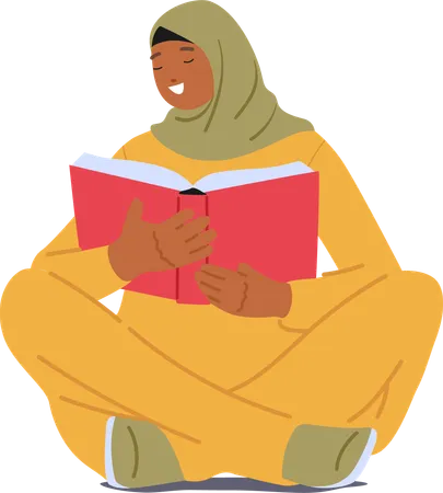 Muslim woman reading book  Illustration