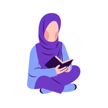 Muslim Woman Reading Book  Illustration