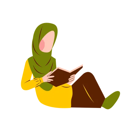 Muslim Woman Reading Book  Illustration