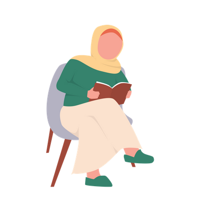 Muslim woman reading book while sitting on chair Illustration