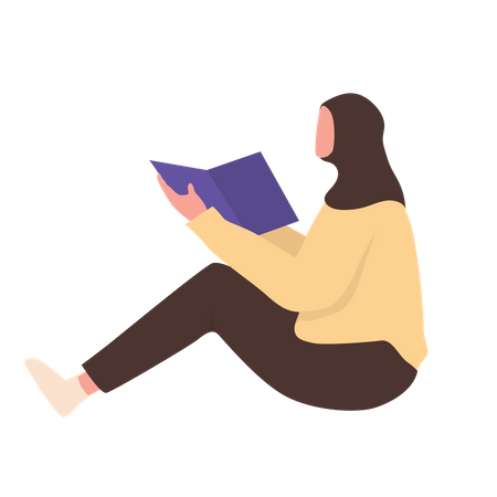 Muslim woman reading book while sitting on floor Illustration