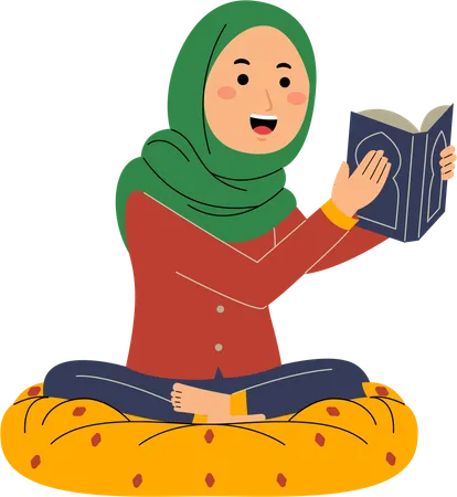Muslim Woman Reeding Islamic Book Illustration
