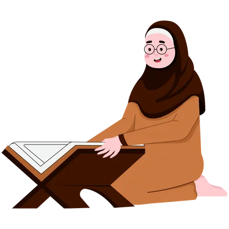 Muslim Woman Reading Koran  Illustration