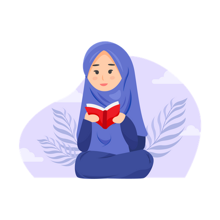 Muslim Woman Reading Quran  일러스트레이션