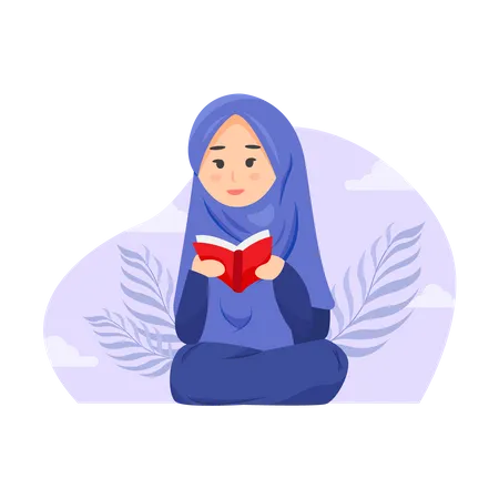 Muslim Woman Reading Quran  Illustration