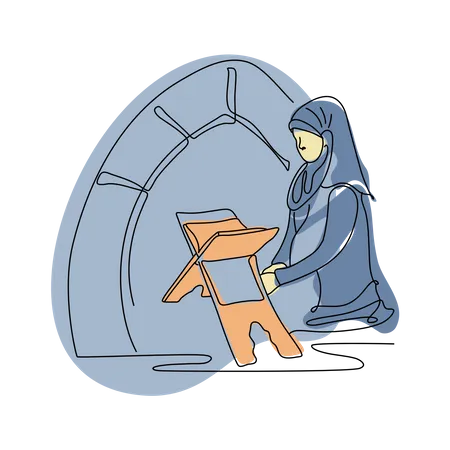 Muslim woman reading quran book Illustration