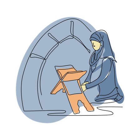 Muslim woman reading quran book  Illustration