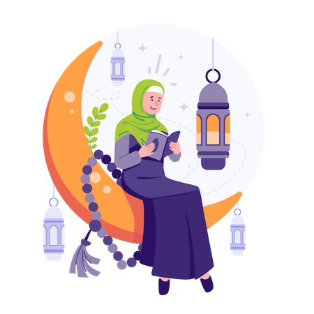 Muslim woman reading Quran  Illustration