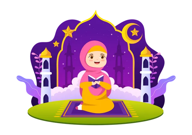 Muslim woman reading Quran  Illustration