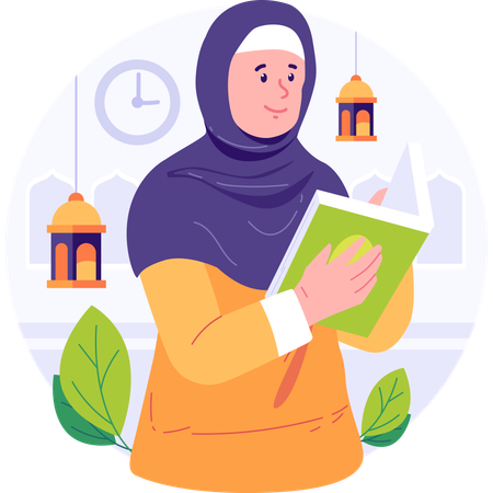 Muslim Woman Reading Quran  Illustration