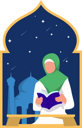 Muslim woman reading Quran  Illustration