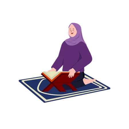 Muslim woman reading quran  Illustration