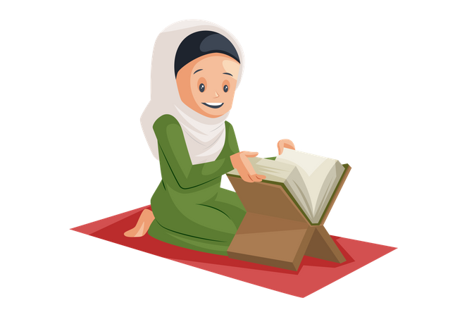 Muslim Woman reading quran  일러스트레이션