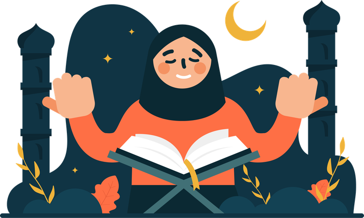 Muslim woman reading Quran  일러스트레이션
