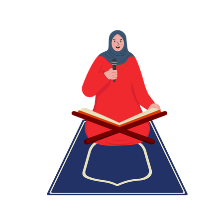 Muslim woman reading quran While Holding Microphone  Illustration