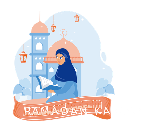 Muslim Woman Reading The Quran  Illustration