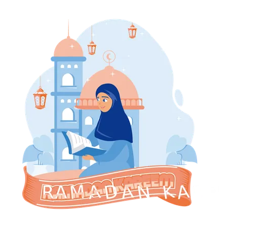 Muslim Woman Reading The Quran  Illustration