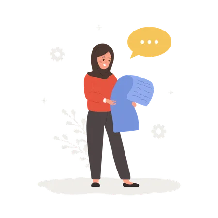 User Manual Concept Female Character With Guide Instruction Muslim Woman Reading User Agreement Terms And Conditions FAQ Or Customer Support Vector Illustration In Flat Cartoon Style Illustration
