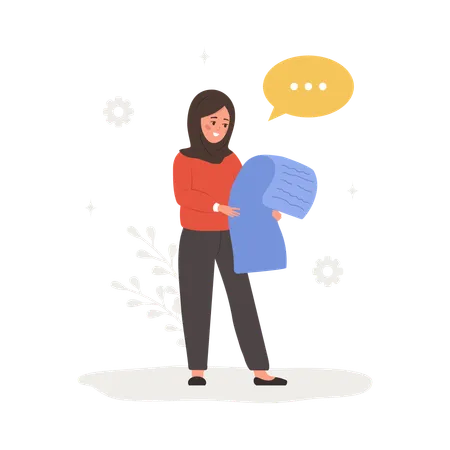 Muslim woman reading user agreement  Illustration