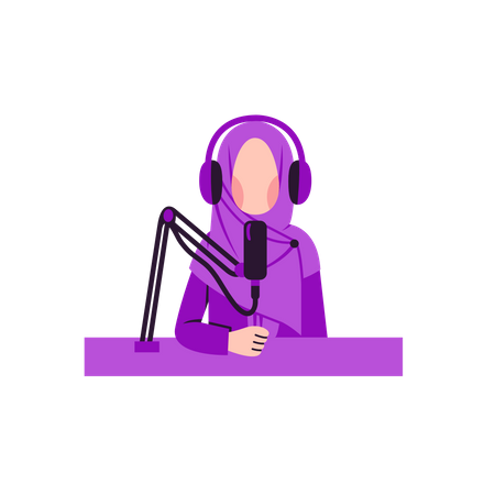 Muslim woman record podcast Illustration