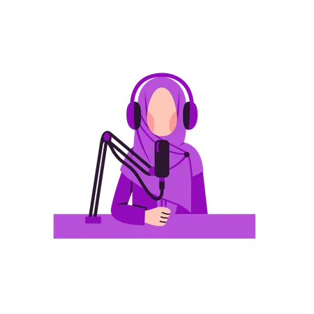 Muslim woman record podcast  Illustration