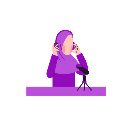 Muslim woman record podcast Illustration