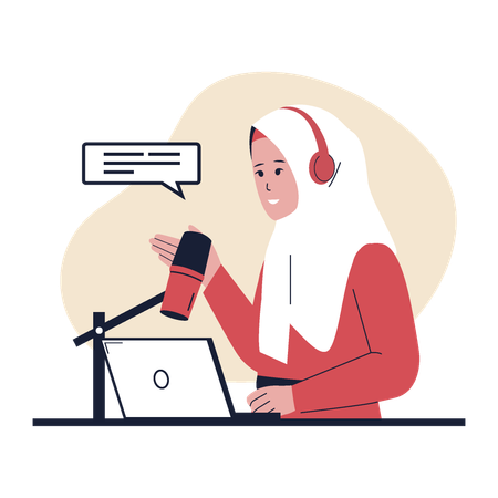 Muslim woman recording a podcast  Illustration