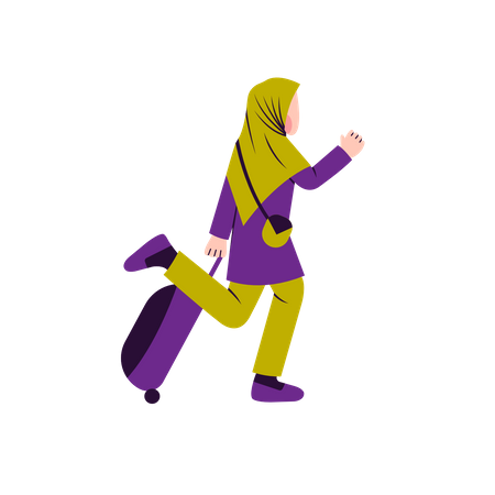 Muslim woman running late Illustration