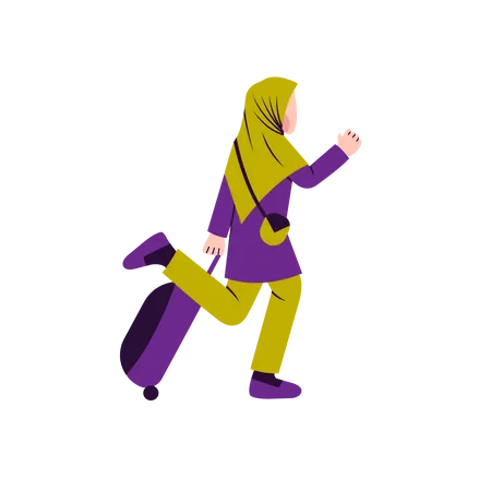 Traveler Muslim Woman With Suitcase Illustration