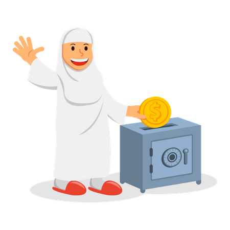 Muslim woman saving for pilgrim fund  Illustration