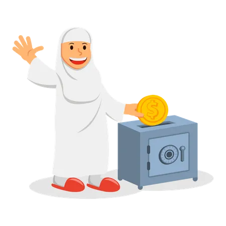 Muslim woman saving for pilgrim fund  Illustration