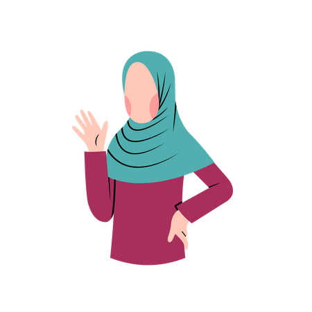 Muslim woman say hi Illustration