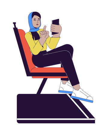 Muslim woman scrolling phone in public transport  Illustration