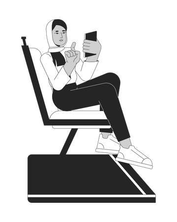 Muslim woman scrolling phone in public transport  Illustration