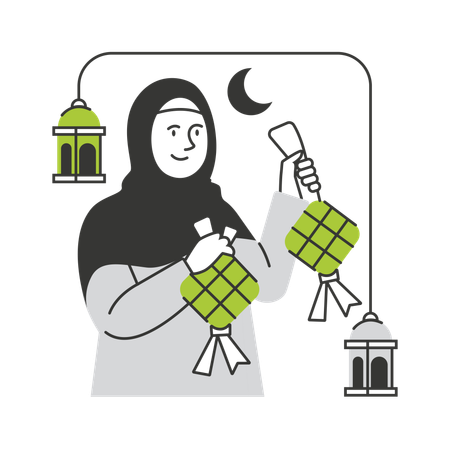 Muslim woman sharing rice during Ramadan  Illustration