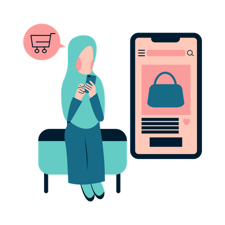 Muslim Woman Shopping Online  Illustration