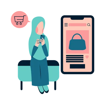 Muslim Woman Shopping Online  Illustration