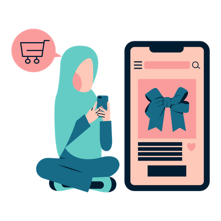 Muslim Woman Shopping Online  Illustration