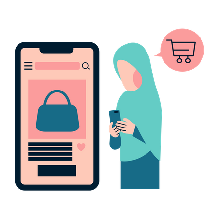 Muslim Woman Shopping Online  Illustration